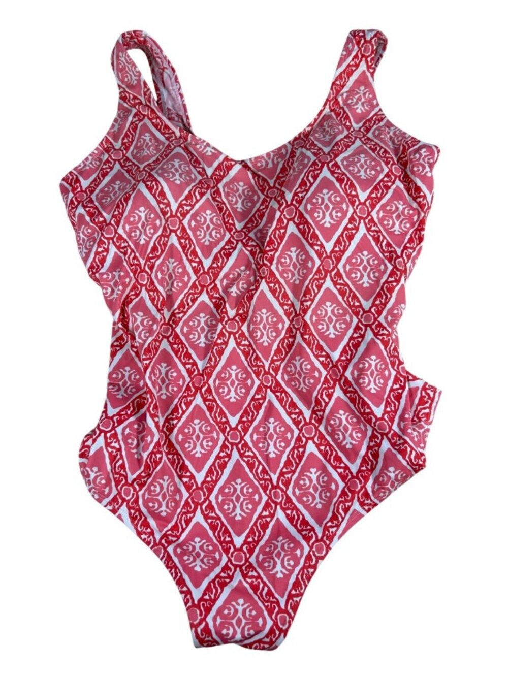 LL Bean One Piece Swimsuit Women's 18 Pink Red White Full Coverage Design